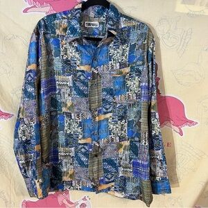 Vintage Spire Patchwork Print Button-Down Shirt